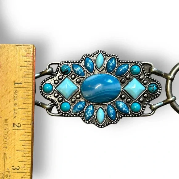 Southwest Faux Turquoise Stone and Metal Chain Belt Boho Western - Picture 6 of 6